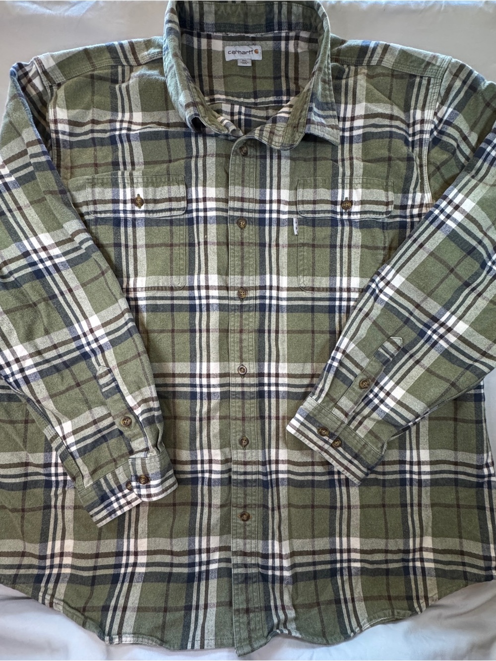 Carhartt Men's Green Plaid Button-Down Heavyweight Flannel Shirt